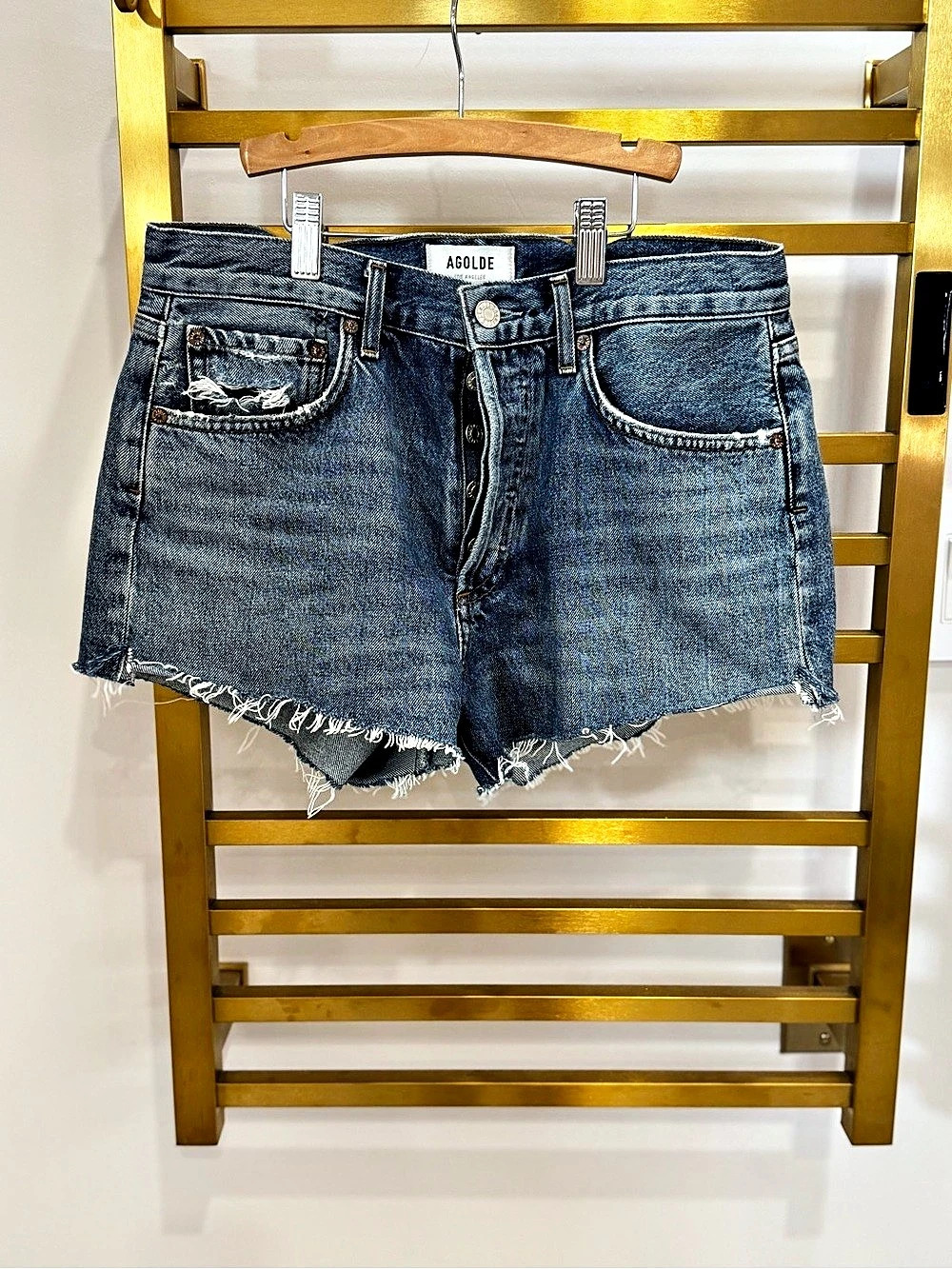 AGOLDE Parker Vintage Cut Off Short Denim Shorts Blue Waist 27